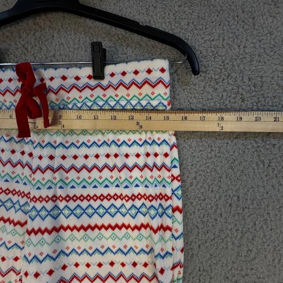 Fair Isle Fleece Pajama Pants Cozy Drawstring Red Bow - Picture 4 of 10